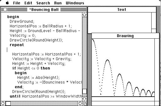 Video of Mac Pascal showing syntax highlighting and auto-indenting.